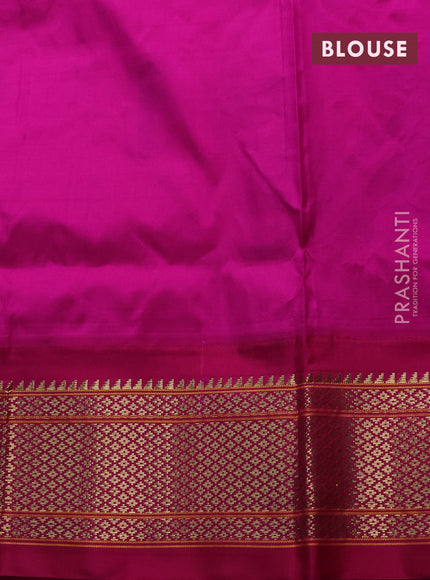 Pure paithani silk saree light blue and pink with paisley zari woven buttas and paithani weaving pallu