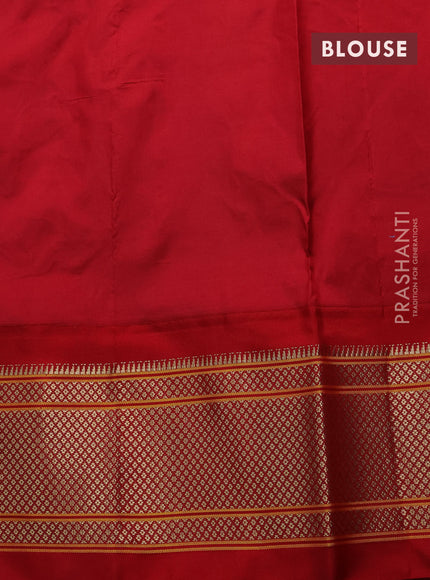 Pure paithani silk saree dual shade of bluish green and red with allover zari woven buttas and paithani weaving pallu