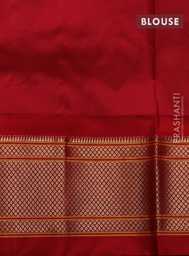 Pure paithani silk saree cs blue and red with allover zari woven buttas and paithani weaving pallu