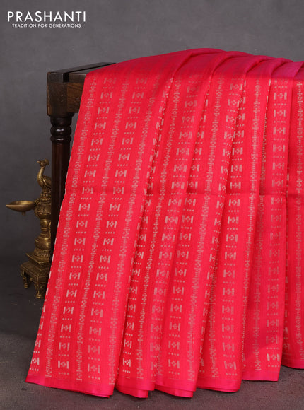 Pure raw silk saree dual shade of reddish pink and cream with allover silver zari weaves in borderless style