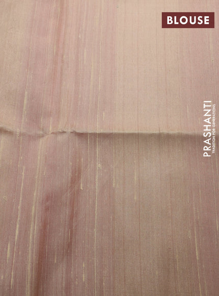 Pure raw silk saree dual shade of reddish pink and cream with allover silver zari weaves in borderless style