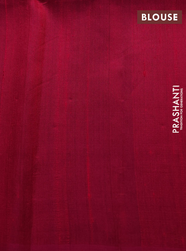 Pure raw silk saree dark green and pink with allover silver zari weaves in borderless style