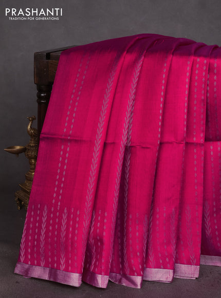 Pure raw silk saree pink and teal blue with allover silver zari weaves and zari woven border