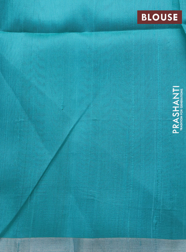 Pure raw silk saree pink and teal blue with allover silver zari weaves and zari woven border