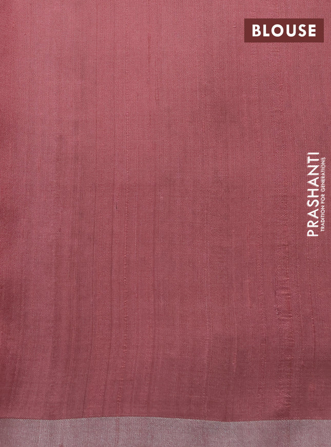 Pure raw silk saree green and pastel peach with allover silver zari woven buttas and silver zari woven border