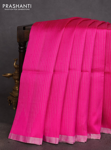 Pure raw silk saree pink and mustard yellow with allover silver zari weaves and zari woven border
