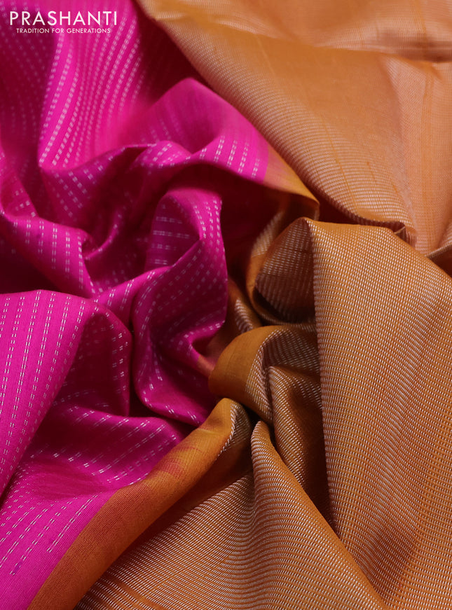 Pure raw silk saree pink and mustard yellow with allover silver zari weaves and zari woven border