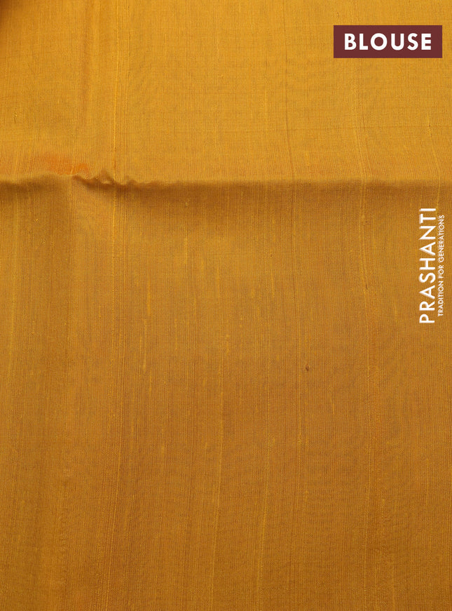 Pure raw silk saree dark blue and yellow with allover silver zari weaves in borderless style