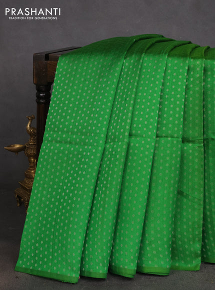 Pure raw silk saree green and pink with allover silver zari woevn 1000 buttas in borderless style