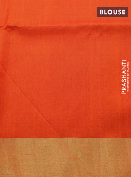 Pure raw silk saree pink and orange with allover silver & gold zari weaves and zari woven border