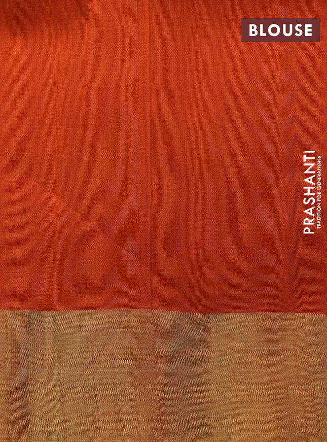 Pure raw silk saree dark magenta pink and orange with allover silver & gold zari weaves and zari woven border