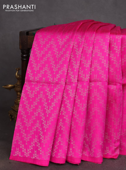 Pure raw silk saree pink and teal green with allover silver zari weaves in borderless style