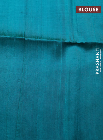 Pure raw silk saree pink and teal green with allover silver zari weaves in borderless style