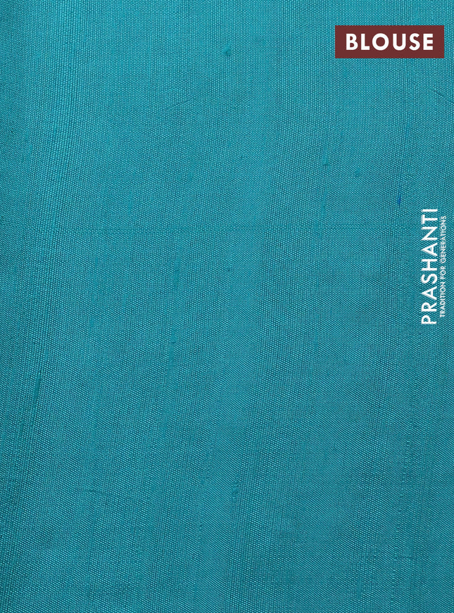 Pure raw silk saree light pink and teal blue with silver zari woven buttas in borderless style