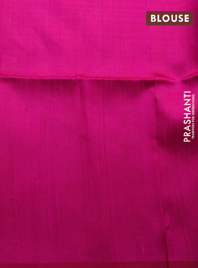 Pure raw silk saree yellow and pink with allover silver zari weaves in borderless style