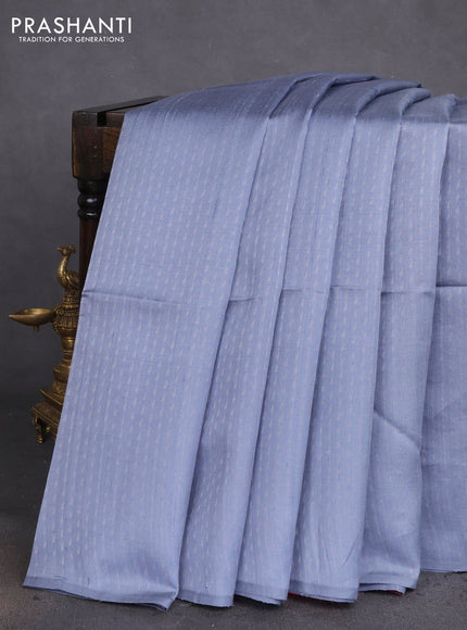 Pure raw silk saree bluish grey and reddish pink with allover silver zari weaves in borderless style