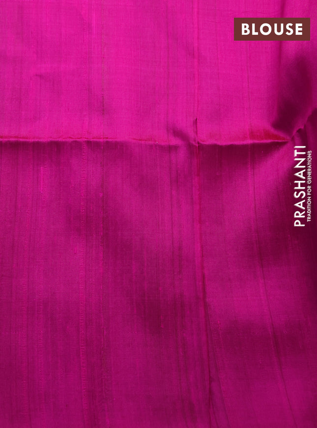 Pure raw silk saree light green and pink with allover silver zari weaves in borderless style