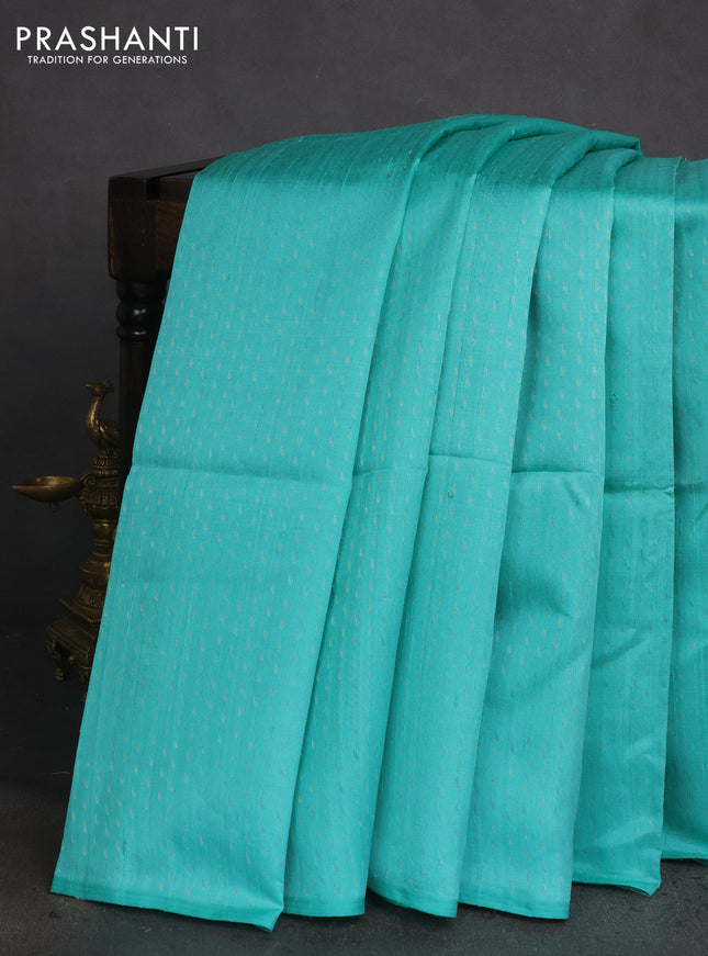Pure raw silk saree teal blue and pink with allover silver zari weaves in borderless style