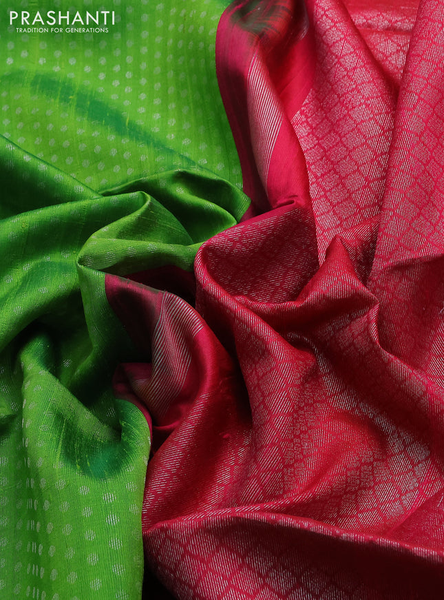 Pure raw silk saree light green and pink with allover silver zari woven 1000 buttas and silver zari woven border