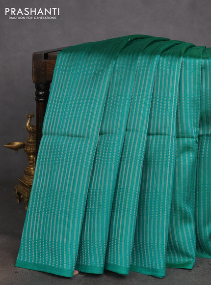 Pure raw silk saree green and mustard yellow with allover silver zari weaves in borderless style