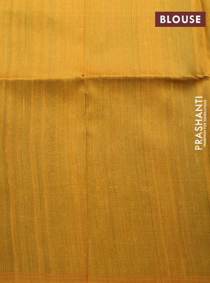 Pure raw silk saree green and mustard yellow with allover silver zari weaves in borderless style