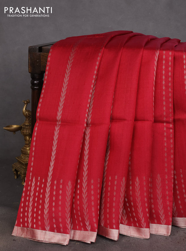 Pure raw silk saree maroon and cs blue with allover silver zari weaves and silver zari woven border