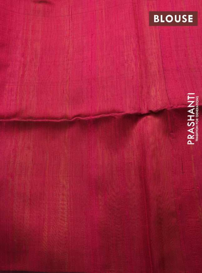 Pure raw silk saree yellow and dark pink with allover silver zari weaves in borderless style