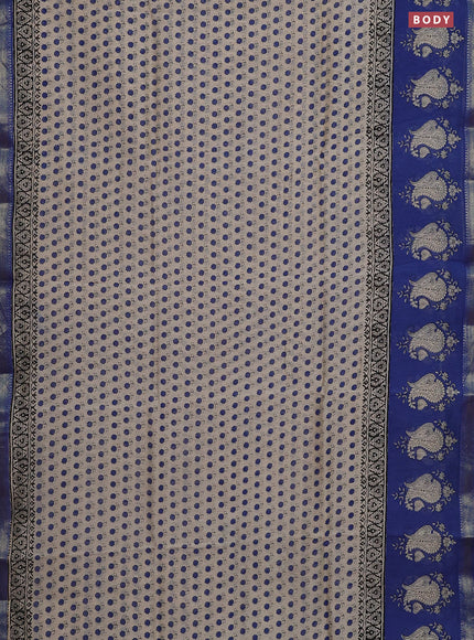 Chanderi bagru saree beige and blue with allover floral butta prints and maheswari border
