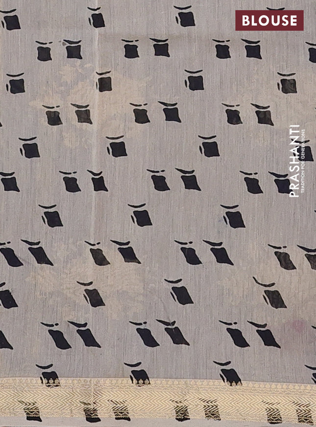 Chanderi bagru saree beige and blue with allover floral butta prints and maheswari border