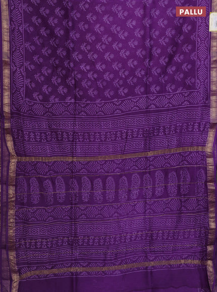 Chanderi bagru saree violet with allover floral butta prints and maheswari border