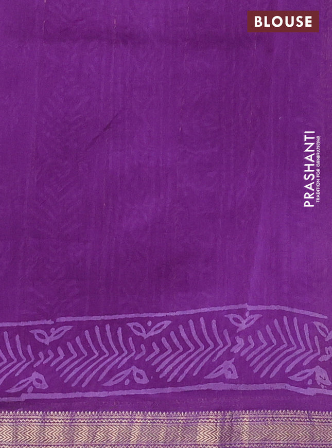 Chanderi bagru saree violet with allover floral butta prints and maheswari border