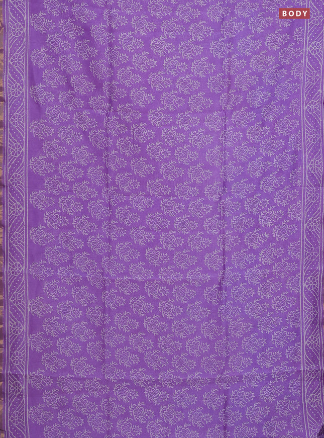 Chanderi bagru saree lavender with allover floral butta prints and small zari woven border