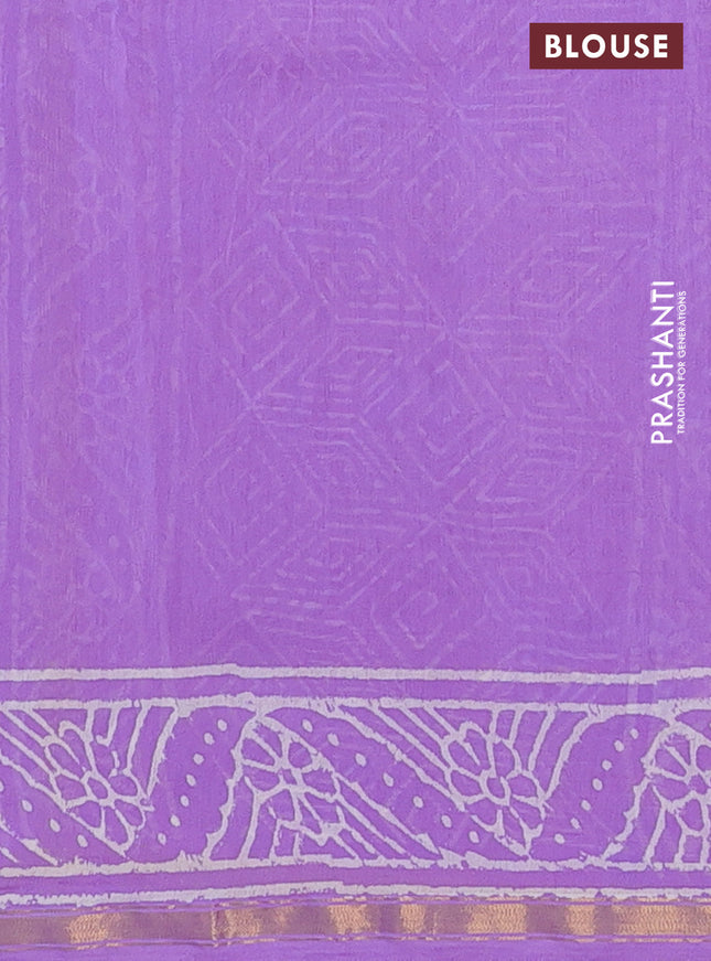 Chanderi bagru saree lavender with allover floral butta prints and small zari woven border
