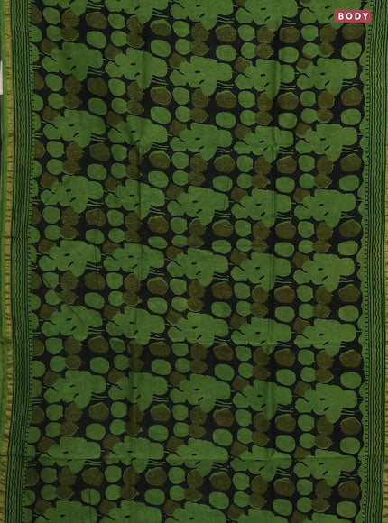 Chanderi bagru saree black and green with allover prints and small zari woven border