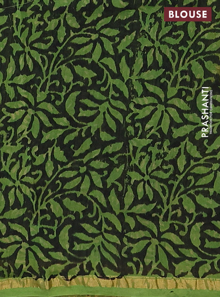 Chanderi bagru saree black and green with allover prints and small zari woven border