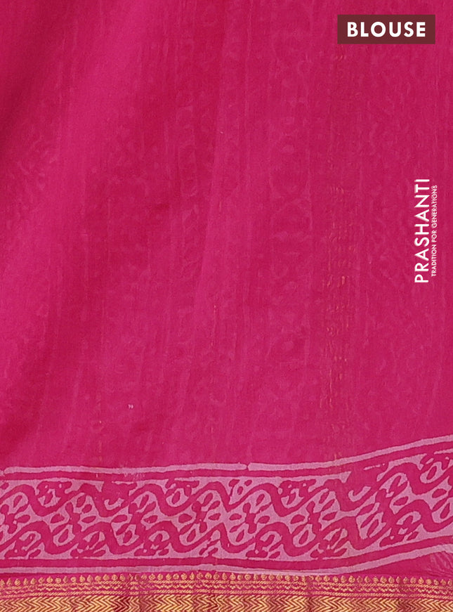 Chanderi bagru saree pink with allover prints and maheswari border