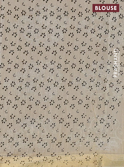 Chanderi bagru saree cream black and mehendi green with allover stripe pattern and maheswari border