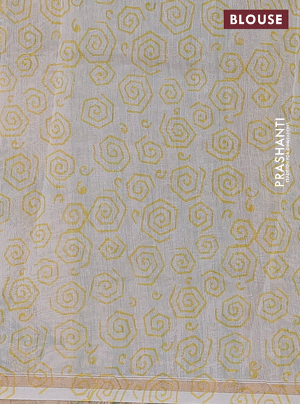 Chanderi bagru saree pastel green with allover floral butta prints and small zari woven border