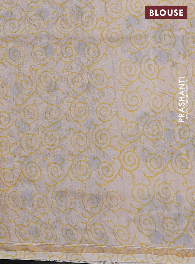 Chanderi bagru saree pale yellow and blue with allover floral butta prints and small zari woven border
