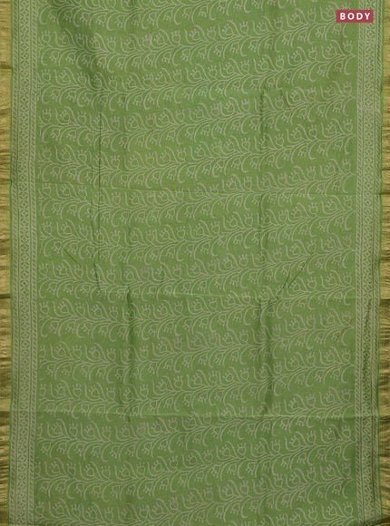 Chanderi bagru saree light green with allover prints and maheswari border