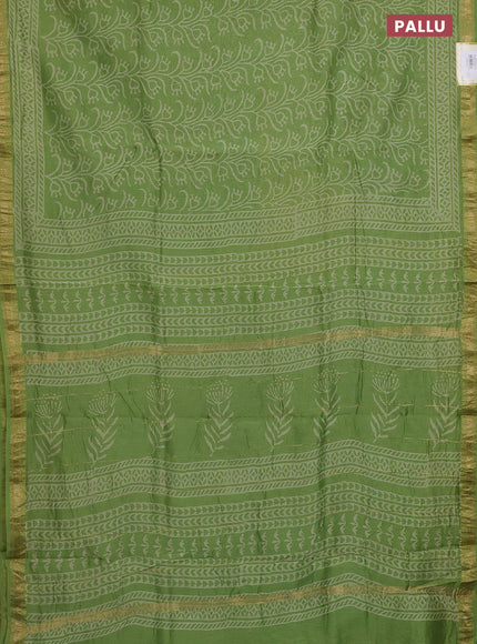 Chanderi bagru saree light green with allover prints and maheswari border