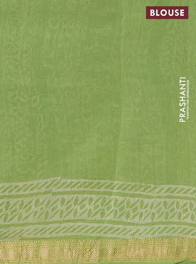 Chanderi bagru saree light green with allover prints and maheswari border