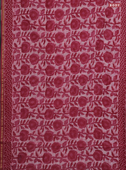Chanderi bagru saree off white and maroon shade with allover batik prints and small zari woven border