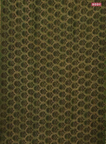 Chanderi bagru saree elaichi green and black with allover ajrakh butta prints and small zari woven border