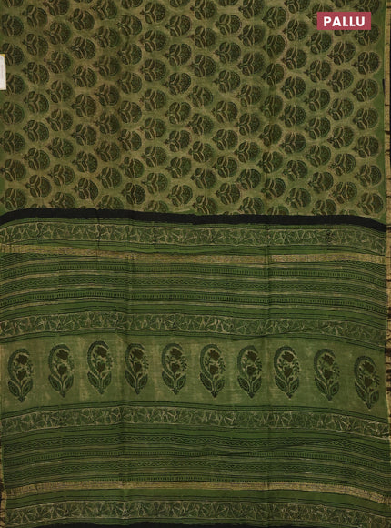Chanderi bagru saree elaichi green and black with allover ajrakh butta prints and small zari woven border