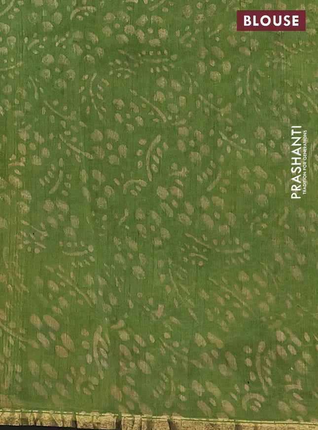 Chanderi bagru saree elaichi green and black with allover ajrakh butta prints and small zari woven border