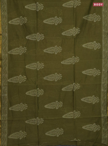 Chanderi bagru saree sap green with butta prints and small zari woven border