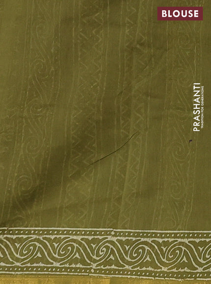 Chanderi bagru saree sap green with butta prints and small zari woven border
