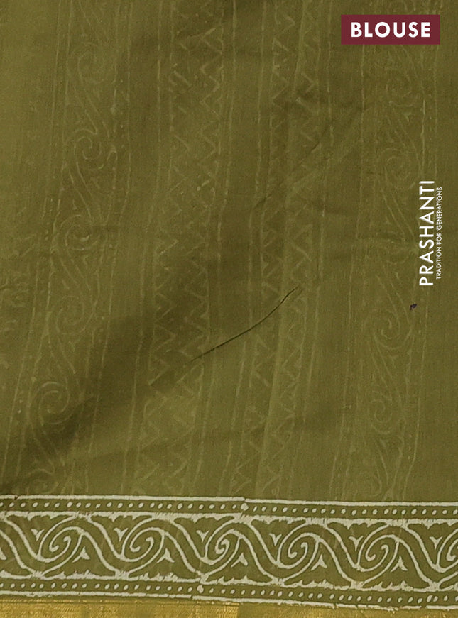 Chanderi bagru saree sap green with butta prints and small zari woven border