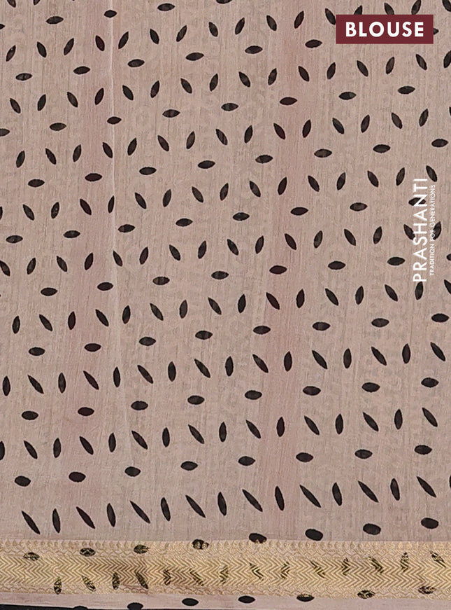 Chanderi bagru saree maroon and black with allover prints and maheswari border